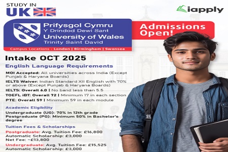 Apply Now to University of Wales Trinity Saint David (UWTSD)  Campuses in London, Birmingham & Swansea! 